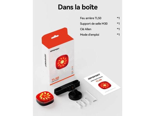 iGPSPORT TL50 ECLAIRAGE VELO USB ARRIERE LED - AVEC CAPTEUR DE FREINAGE